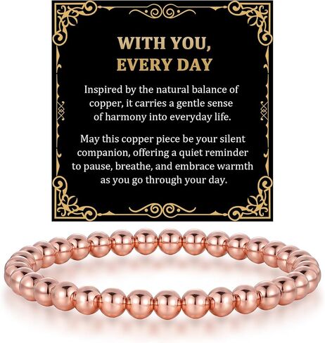 BioMag Copper Beaded Bracelet for Women Men, Minimalist Pure Copper Jewelry with 6MM Beads, Simple Dainty Copper Bracelet, Unisex Stretch Wristband, Gift for Her and Him in Saudi Arabia
