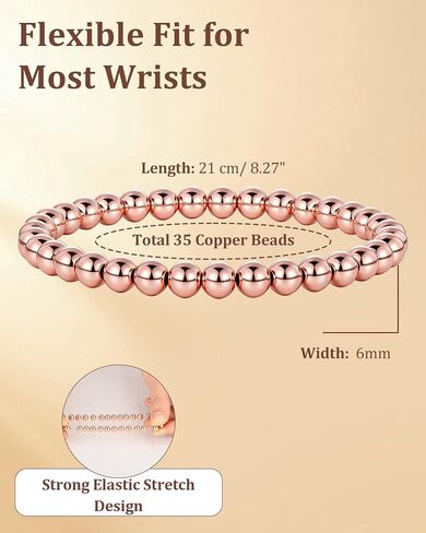 BioMag Copper Beaded Bracelet for Women Men, Minimalist Pure Copper Jewelry with 6MM Beads, Simple Dainty Copper Bracelet, Unisex Stretch Wristband, Gift for Her and Him in Saudi Arabia