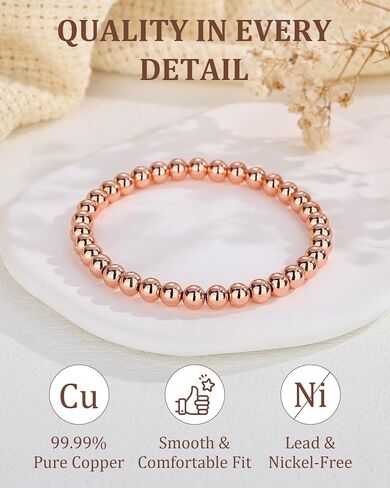 BioMag Copper Beaded Bracelet for Women Men, Minimalist Pure Copper Jewelry with 6MM Beads, Simple Dainty Copper Bracelet, Unisex Stretch Wristband, Gift for Her and Him in Saudi Arabia