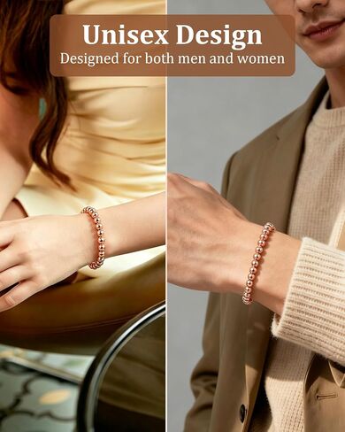BioMag Copper Beaded Bracelet for Women Men, Minimalist Pure Copper Jewelry with 6MM Beads, Simple Dainty Copper Bracelet, Unisex Stretch Wristband, Gift for Her and Him in Saudi Arabia