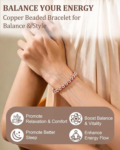 BioMag Copper Beaded Bracelet for Women Men, Minimalist Pure Copper Jewelry with 6MM Beads, Simple Dainty Copper Bracelet, Unisex Stretch Wristband, Gift for Her and Him in Saudi Arabia