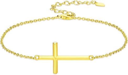 18K Gold Cross Bracelets for Women Dainty Horizontal Cross Bracelet for Womens Adjustable Size (7-9in) in Saudi Arabia