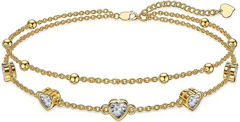Midari 18K Yellow Gold Gemstone Birthstone Anklet Bracelet Heart Jewelry with 12 Months Birthstone Birthday Gifts for Women Wife Her Daughter Mom in Kuwait