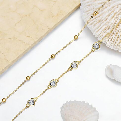 Midari 18K Yellow Gold Gemstone Birthstone Anklet Bracelet Heart Jewelry with 12 Months Birthstone Birthday Gifts for Women Wife Her Daughter Mom in Kuwait
