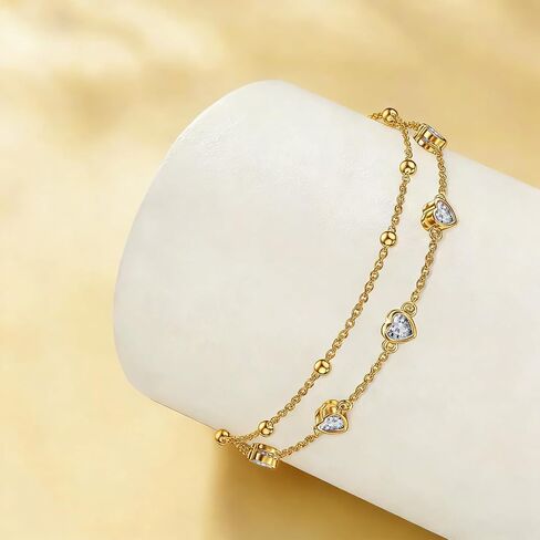 Midari 18K Yellow Gold Gemstone Birthstone Anklet Bracelet Heart Jewelry with 12 Months Birthstone Birthday Gifts for Women Wife Her Daughter Mom in Kuwait