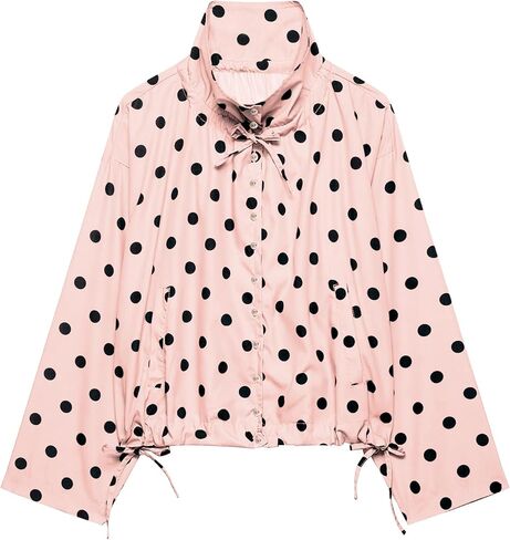 Songling Women Cropped Polka Dot Jacket Button Down Tie Front Jackets Lightweight Stand Collar Spring Casual Coat in Saudi Arabia