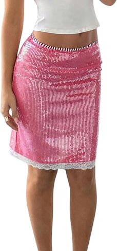 Verdusa Women's Glitter Sequin Skirt Lace Knee Length Skirt Club Festival Outfits in Kuwait