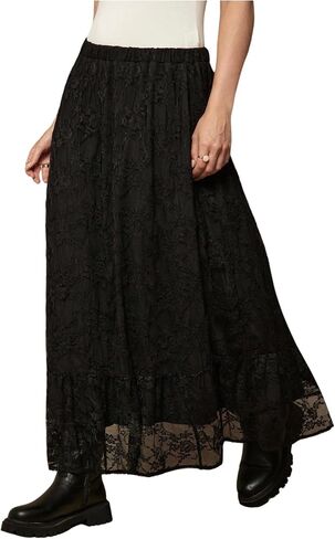 WDIRARA Women's Plus Size Lace Maxi Skirt Y2k Elastic Waist A Line Flowy Long Skirt in Kuwait