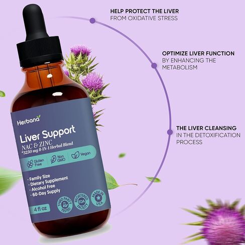 Liver Support Liquid with NAC and Zinc High Potency Herbal Blend Milk Thistle Dandelion Turmeric Daily Wellness Drops Alcohol Free Vegan 4 fl oz in Saudi Arabia