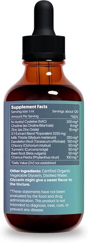 Liver Support Liquid with NAC and Zinc High Potency Herbal Blend Milk Thistle Dandelion Turmeric Daily Wellness Drops Alcohol Free Vegan 4 fl oz in Saudi Arabia