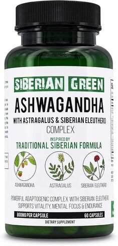 Siberian Green Organic Ashwagandha Root with Astragalus & Siberian Eleuthero Ginseng Complex 60 Capsules Powerful Herbal Support in Saudi Arabia