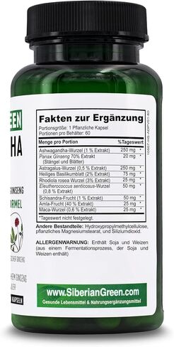 Siberian Green Organic Ashwagandha Root with Astragalus & Siberian Eleuthero Ginseng Complex 60 Capsules Powerful Herbal Support in Saudi Arabia
