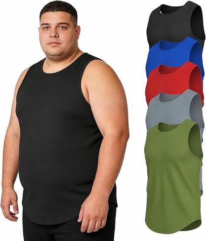 Men's Plus Size Workout Tank Tops Sleeveless Tee Shirts Muscle Shirt Gym Acid Wash T Shirts Running Beach Loose Fit Tee in Saudi Arabia