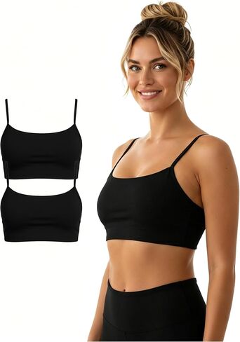 Cotton Padded Sports Bra for Women Adjustable Spaghetti Strips High Support Workout Tops for Yoga Pilates Running in Saudi Arabia