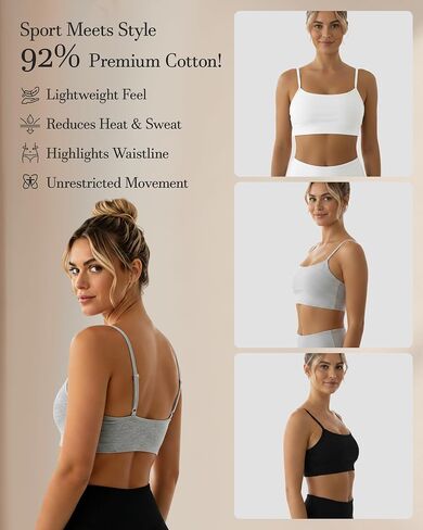 Cotton Padded Sports Bra for Women Adjustable Spaghetti Strips High Support Workout Tops for Yoga Pilates Running in Saudi Arabia