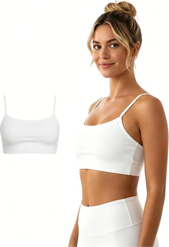 Cotton Padded Sports Bra for Women Adjustable Spaghetti Strips High Support Workout Tops for Yoga Pilates Running in Saudi Arabia