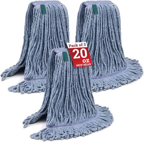 KLEEN HANDLER Blended Loop End Heavy Duty Mop Head Replacement, Wet Mop Refills for Commercial and Household Floor Cleaning, Blue, 20 Oz (6-Pack) in Saudi Arabia