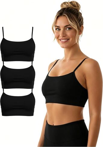 Cotton Padded Sports Bra for Women Adjustable Spaghetti Strips High Support Workout Tops for Yoga Pilates Running in Saudi Arabia