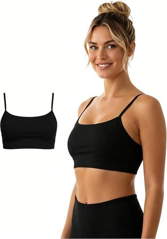 Cotton Padded Sports Bra for Women Adjustable Spaghetti Strips High Support Workout Tops for Yoga Pilates Running in Saudi Arabia