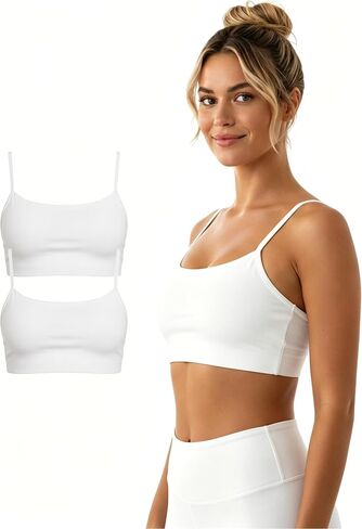 Cotton Padded Sports Bra for Women Adjustable Spaghetti Strips High Support Workout Tops for Yoga Pilates Running in Saudi Arabia