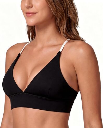 Sunzel Women's Deep V-Neck Sports Bras, Padded Criss Cross Back Yoga Workout Crop Top with Adjustable Contrast Straps in Kuwait