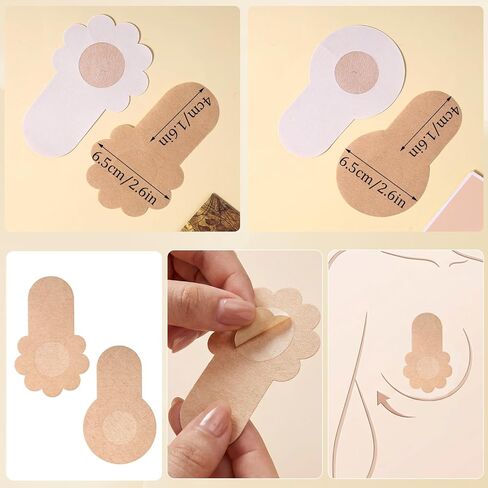 Nipple Covers with Lift, 60 Pcs Disposable Pasties – Invisible Petals for Women, Breathable Stick-On for Backless Dress, Wedding, Party Beige in Saudi Arabia
