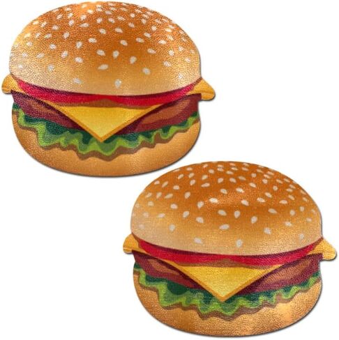 PASTEASE Nipple Pasties - Burger: Delicious Cheeseburger Nipple Pasties - Perfect For Summer - All American Picnic BBQ Patriotic Parade Outfit Accessory Multicolor in Kuwait