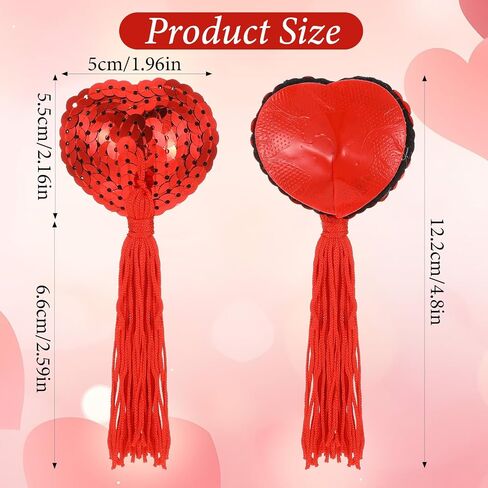 2 Pairs Boobie Tassels,Pasties Nipple Covers Sexy Booby Tassels,Nipple Tassel Women Reusable Heart Shape Lace Pasties with Strong Adhesive in Red and Pink Colors in Kuwait