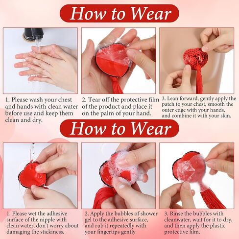 2 Pairs Boobie Tassels,Pasties Nipple Covers Sexy Booby Tassels,Nipple Tassel Women Reusable Heart Shape Lace Pasties with Strong Adhesive in Red and Pink Colors in Kuwait