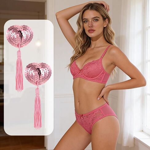 2 Pairs Boobie Tassels,Pasties Nipple Covers Sexy Booby Tassels,Nipple Tassel Women Reusable Heart Shape Lace Pasties with Strong Adhesive in Red and Pink Colors in Kuwait