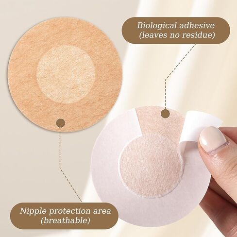 Pasties Nipple Covers for Women, 60 PCS Disposable Nipples Covers Non-woven Nipples Pasties Self-Adhesive Nipple Tape No-Show Breast Petals Stickers for Women Men, Beige in Kuwait