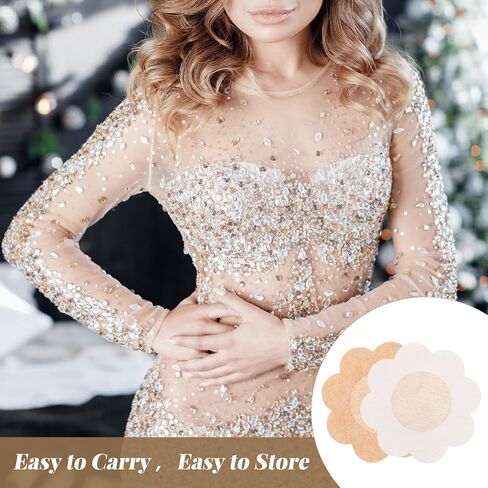 Pasties Nipple Covers for Women, 60 PCS Disposable Nipples Covers Non-woven Nipples Pasties Self-Adhesive Nipple Tape No-Show Breast Petals Stickers for Women Men, Beige in Kuwait