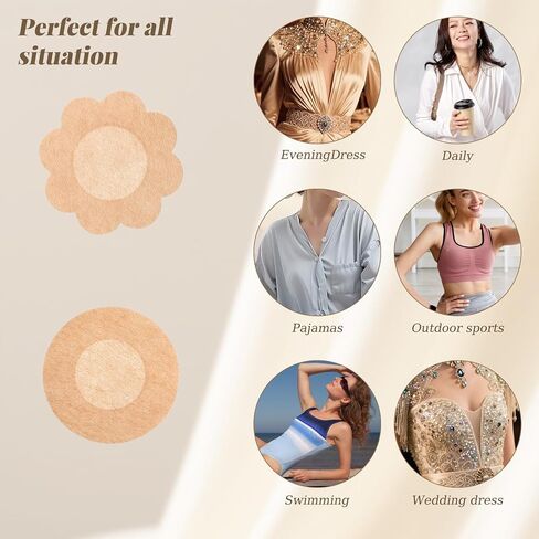 Pasties Nipple Covers for Women, 60 PCS Disposable Nipples Covers Non-woven Nipples Pasties Self-Adhesive Nipple Tape No-Show Breast Petals Stickers for Women Men, Beige in Kuwait