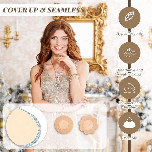 Pasties Nipple Covers for Women, 60 PCS Disposable Nipples Covers Non-woven Nipples Pasties Self-Adhesive Nipple Tape No-Show Breast Petals Stickers for Women Men, Beige in Kuwait