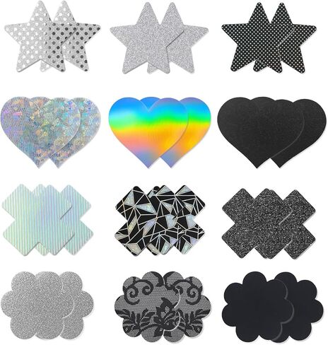 12 Pairs (24 Pieces) Pasties Nipple Covers Stickers for Women Rave Party Disposable Sticky Breast Petals in Saudi Arabia