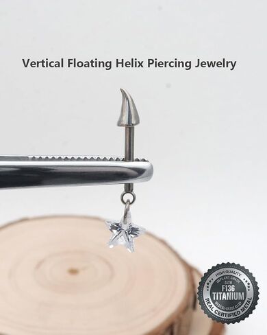 16G ASTM F136 Titanium Vertical Helix Piercing Jewelry Labret Stud with Curved Talon Horn Star CZ Internally Threaded Floating Cartilage Earring for Tragus Conch Lobe Lip Piercing in Saudi Arabia