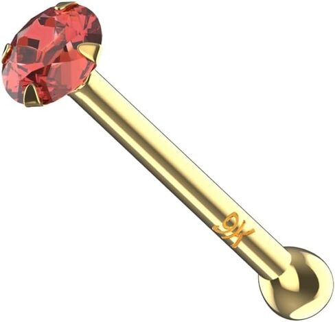 Garnet, Peridot, Amethyst, Blue Topaz Natural Gemstone 9K Solid Yellow Gold 22 Gauge Ball End Nose Pin - Nose Bone Stud - Tiny Nose Ring - Gold Nose Piercing Body Jewelry in Saudi Arabia