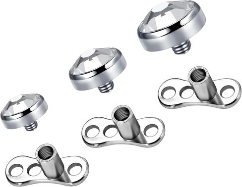 ASTM F136 Titanium Dermal Piercing Jewelry 14G Jeweled Cubic Zirconia Dermal Anchor Top Internally Threaded 3mm 4mm 5mm Titanium Base Piercing Jewelry For Women Men in Kuwait