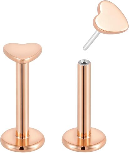 2PCS Titanium Love Heart Threadless Labret | 16G Flat Back Stud Earrings | Tragus Helix Cartilage Conch Lip Monroe | Implant Grade Body Piercing Jewelry in Saudi Arabia