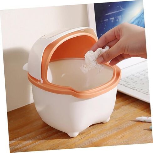BESPORTBLE Mini Desktop Trash Bin with Lid, Cartoon Bear Design, White and Yellow Plastic Countertop Garbage Can for ’ Room and Office Use in Kuwait