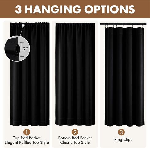 MIULEE Black Blackout Curtains for Bedroom Living Room 63 Inches Long 2 Panels, Thermal Insulated Room Darkening Drapes Solid Rod Pocket Noise Reduction Light Blocking Window Treatments 40x63 Inch in Kuwait