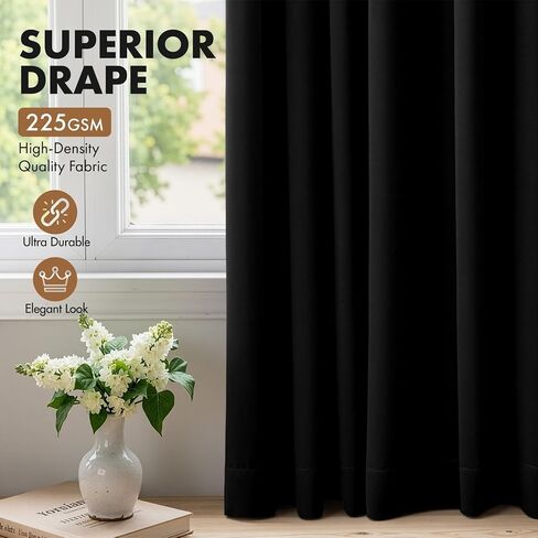 MIULEE Black Blackout Curtains for Bedroom Living Room 63 Inches Long 2 Panels, Thermal Insulated Room Darkening Drapes Solid Rod Pocket Noise Reduction Light Blocking Window Treatments 40x63 Inch in Kuwait