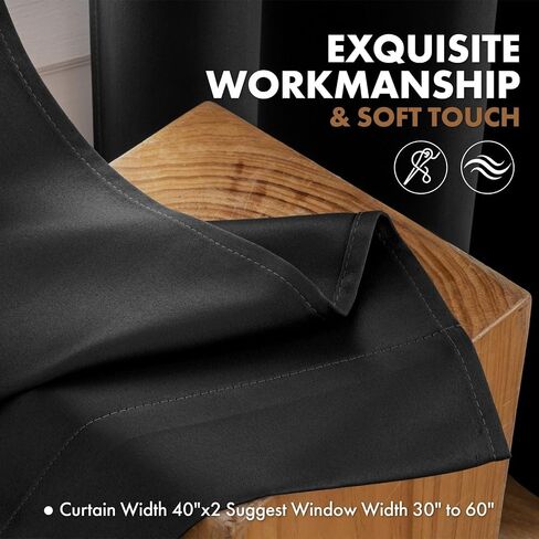 MIULEE Black Blackout Curtains for Bedroom Living Room 63 Inches Long 2 Panels, Thermal Insulated Room Darkening Drapes Solid Rod Pocket Noise Reduction Light Blocking Window Treatments 40x63 Inch in Kuwait