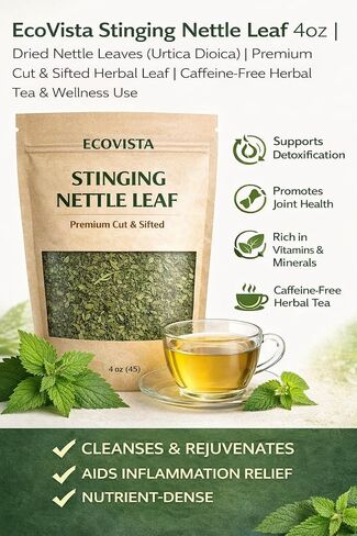 Ecovista Stinging Nettle Leaf 4oz | Dried Nettle Leaves (Urtica Dioica) | Premium Cut & Sifted Herbal Tea | Caffeine-Free | 100% Natural & Pure in Saudi Arabia
