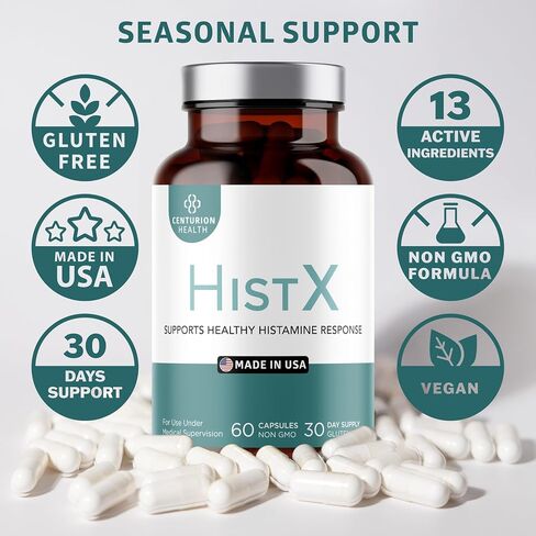Histx Support Supplement, All Natural Formula with Quercetin, Stinging Nettle & Vitamin C, French Maritime Pine Bark Extract for Balance & Immune Support, 60 Vegan Capsules, Made in USA in Kuwait
