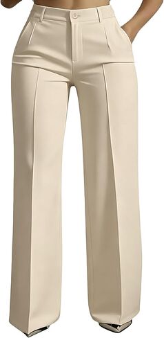 Dress Pants Women High Waisted Wide Leg Pants Woman Trendy Business Casual Outfits Trousers for Women with Pocket in Saudi Arabia