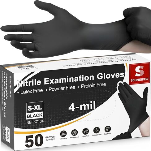 Schneider Nitrile Exam Gloves, Large, 200-ct Box, 4-mil, Black Disposable Gloves Latex-Free, Powder-Free, Food Safe, Medical Gloves for Cooking, Cleaning, Examination in Saudi Arabia