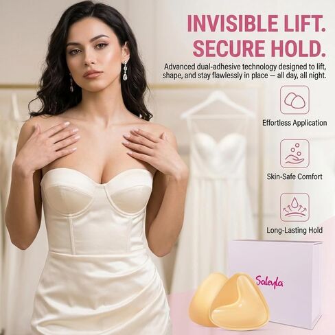 Saleyla Sticky Bra Kit – Double Sided Push Up Bra Pads (A-C Cup) with Silicone Nipple Covers & 10 Disposable Covers, Invisible Strapless Adhesive Bra for Backless Dresses & Bikini Wear in Saudi Arabia