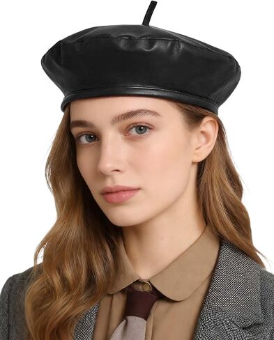Women PU Leather Beret,French Artist Painter Solid Beret Cap in Saudi Arabia