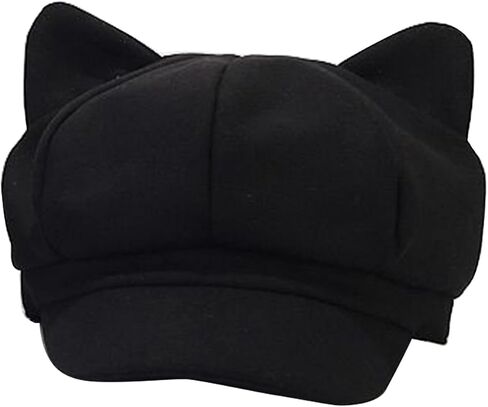 Party Hat Newsboys Beret Hat for Women Breathable Woolen Cabbie Hat Cool Girl Cat Ear Octagonal Subculture Headwear Black in Saudi Arabia
